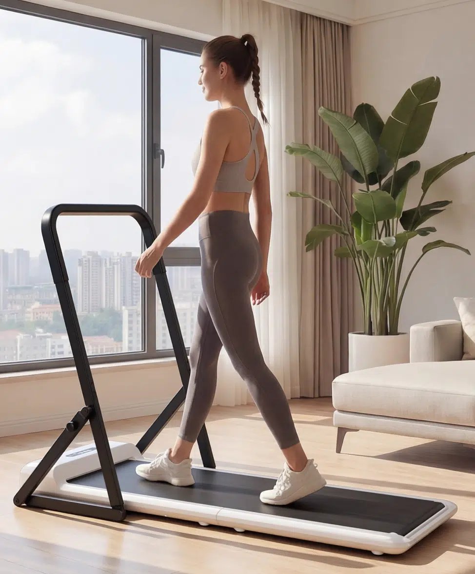 walkingpad-woman-walking-handrail